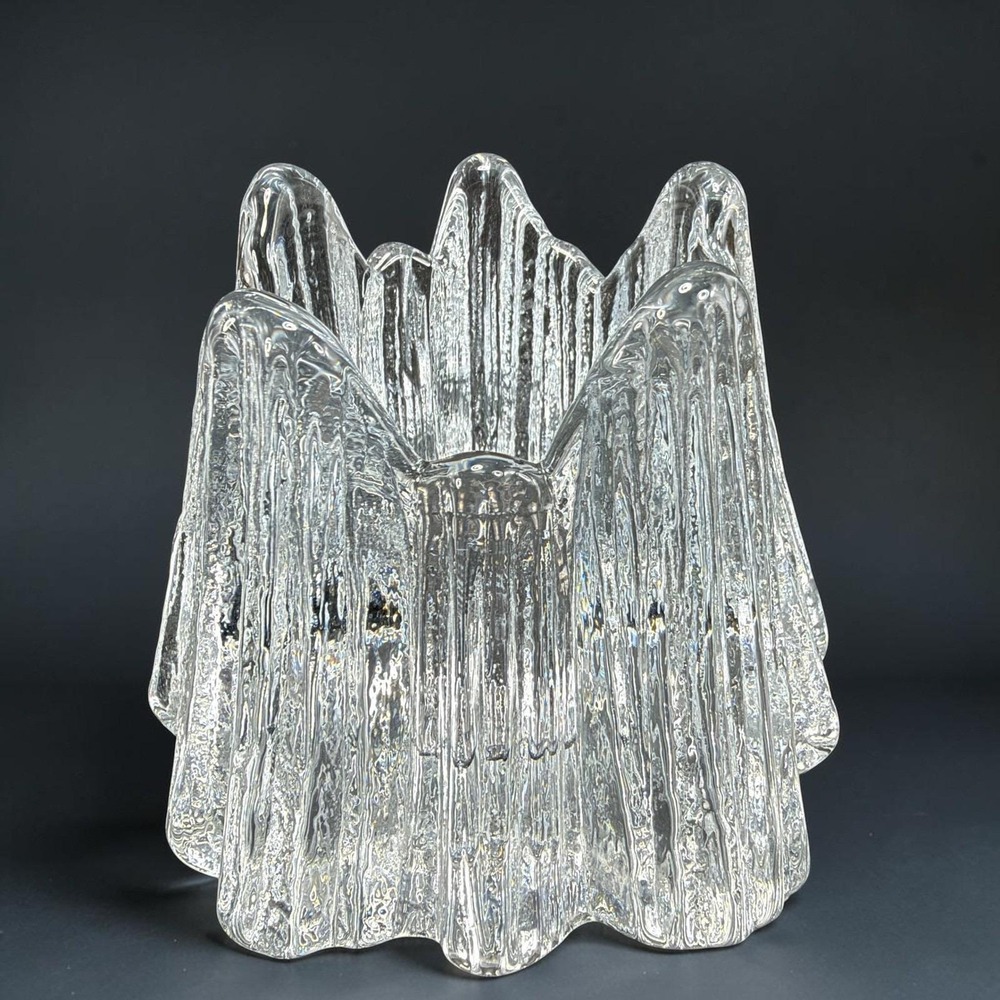 Nybro Sweden Volcano Iceberg Crystal Candle Holder Votive Textured Glass Clear